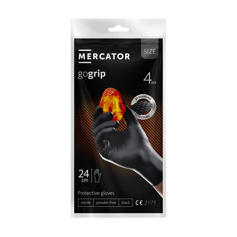 Рукавички нітрилові універсальні Mercator GoGrip розмір L, Black, 4 шт