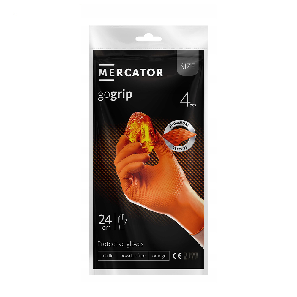 Рукавички нітрилові універсальні Mercator GoGrip розмір XL, Orange, 4 шт